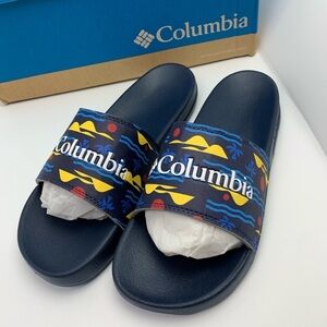 NWT Columbia Youth Size 6 Hood River Slide Sandals Navy Blue Yellow